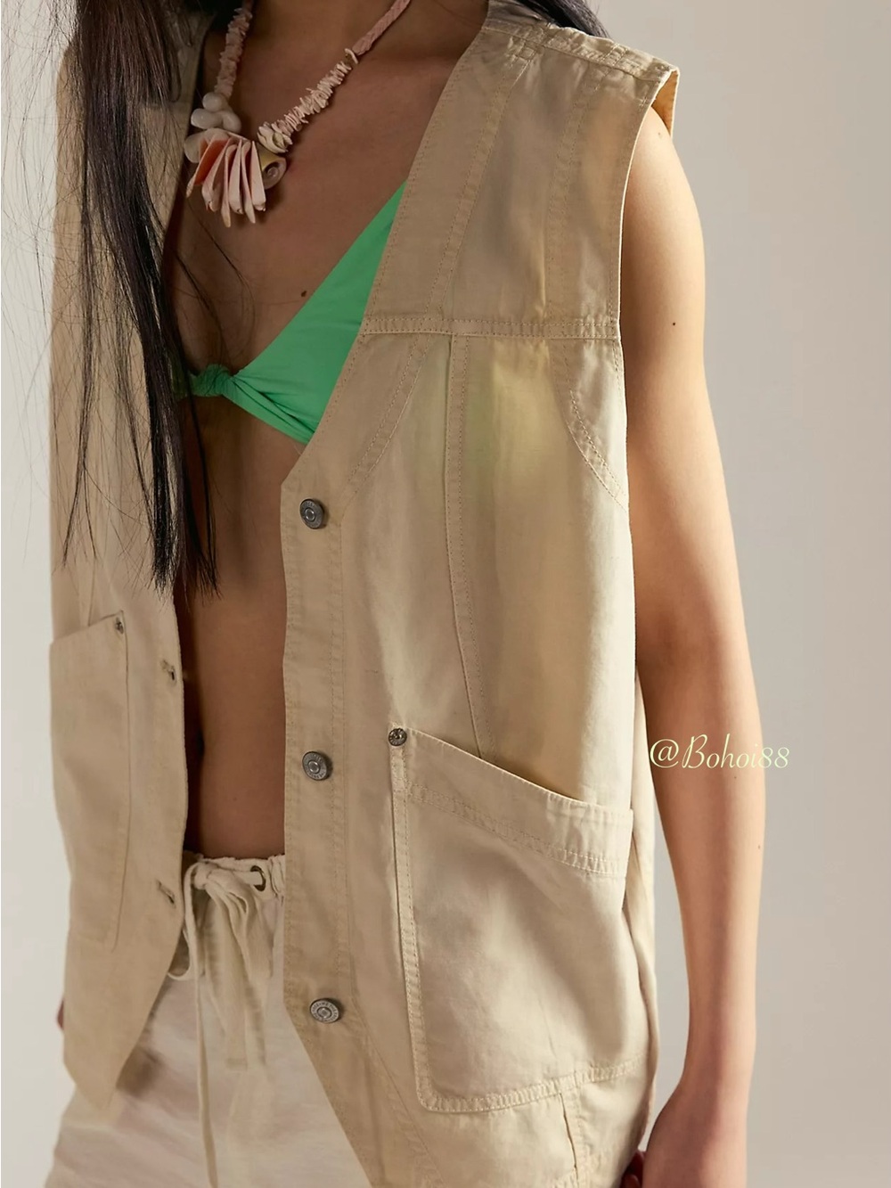 NWT Free People We The Free Valerie Linen Vest Boho Button Front V Neck Top